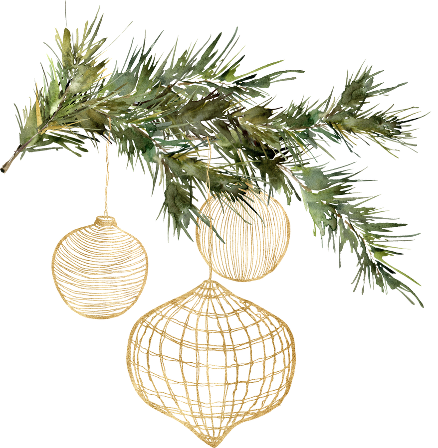 Christmas illustration with pine branches and toys