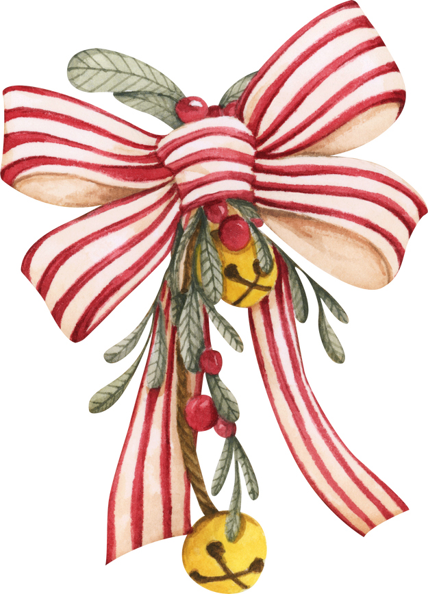 Christmas bow. Watercolor illustration.